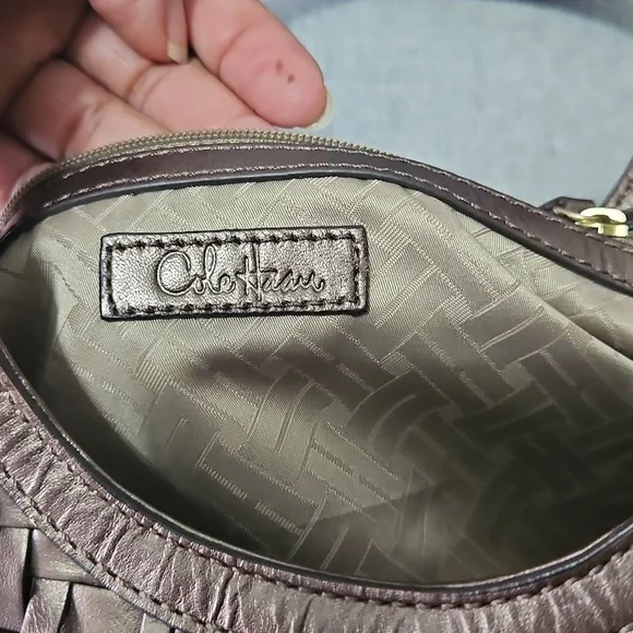 Cole Hann Woven Metallic Gray Shoulder Bag *LUX* - Picture 8 of 9
